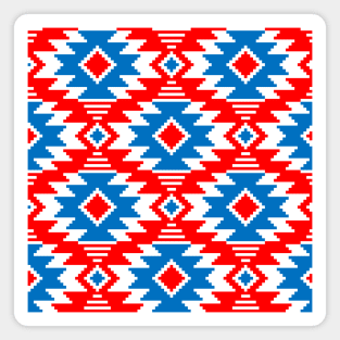 Tribal Aztec Native Ornament - White Medium Cyan Blue Red - Ethnic Amulet Boho Pattern Magnet